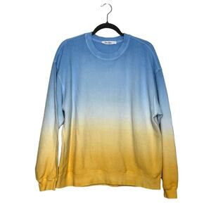Moon Ryder Small Corded Crewneck Sweatshirt Blue Yellow Cotton Long Sleeve